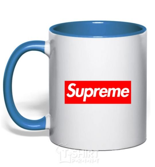 Mug with a colored handle Supreme logo royal-blue фото