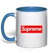 Mug with a colored handle Supreme logo royal-blue фото