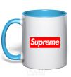 Mug with a colored handle Supreme logo sky-blue фото