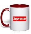 Mug with a colored handle Supreme logo red фото