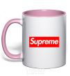 Mug with a colored handle Supreme logo light-pink фото