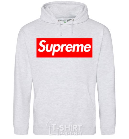 Мужская толстовка (худи) Supreme logo Серый меланж фото