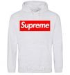 Мужская толстовка (худи) Supreme logo Серый меланж фото