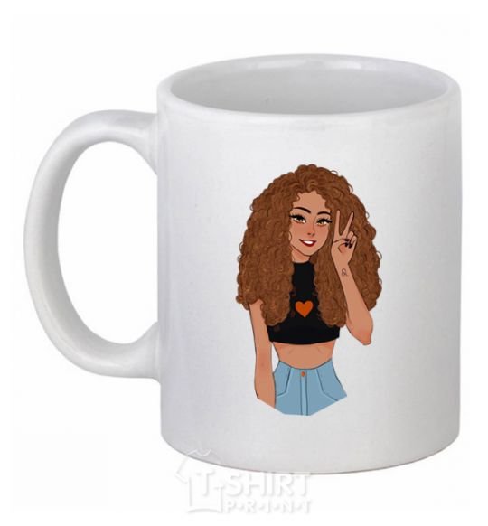 Ceramic mug Lion girl V.1 White фото