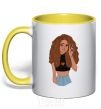 Mug with a colored handle Lion girl V.1 yellow фото