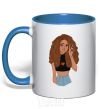 Mug with a colored handle Lion girl V.1 royal-blue фото