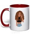 Mug with a colored handle Lion girl V.1 red фото