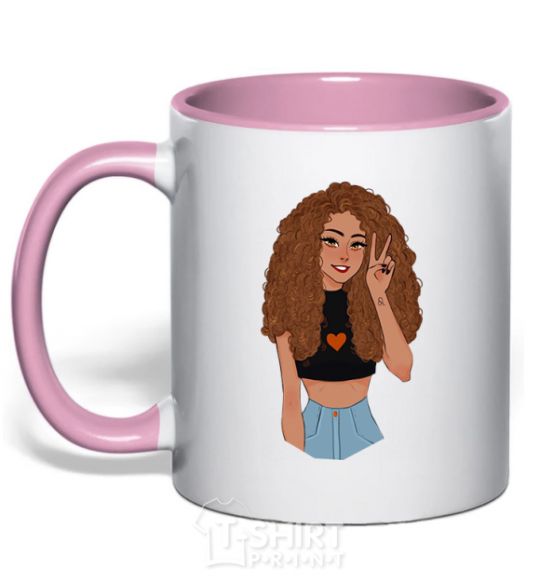 Mug with a colored handle Lion girl V.1 light-pink фото