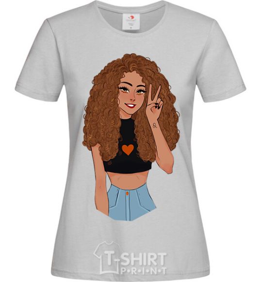 Women's T-shirt Lion girl V.1 grey фото