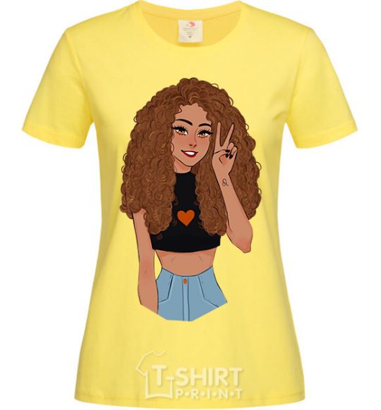 Women's T-shirt Lion girl V.1 cornsilk фото