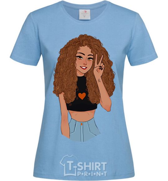 Women's T-shirt Lion girl V.1 sky-blue фото