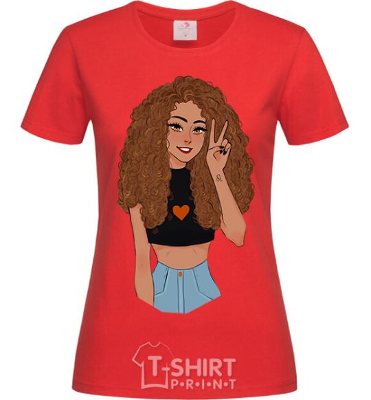 Women's T-shirt Lion girl V.1 red фото