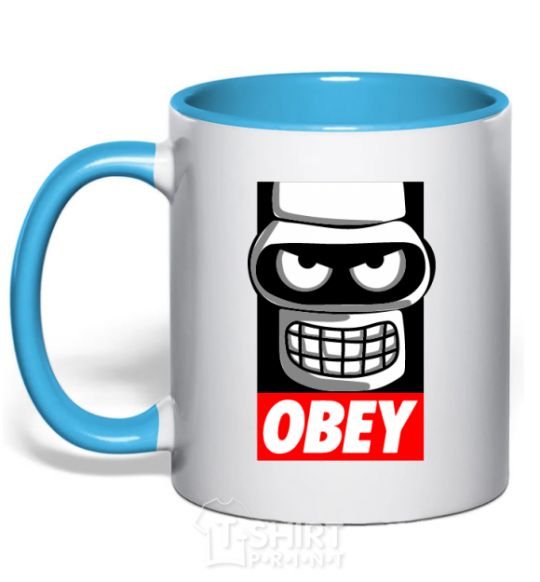 Mug with a colored handle Obey Bender sky-blue фото