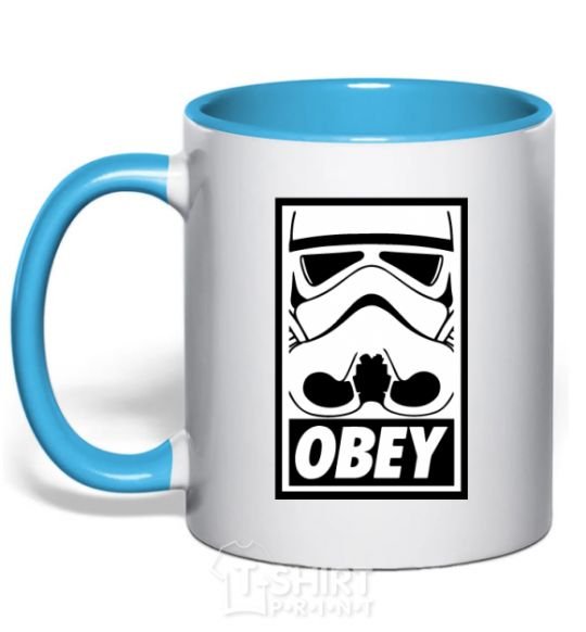 Mug with a colored handle Obey stormtrooper sky-blue фото