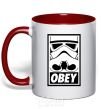 Mug with a colored handle Obey stormtrooper red фото