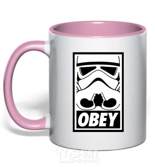Mug with a colored handle Obey stormtrooper light-pink фото