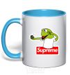 Mug with a colored handle Supreme frog sky-blue фото