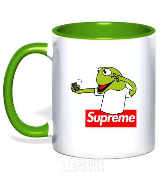 Mug with a colored handle Supreme frog kelly-green фото