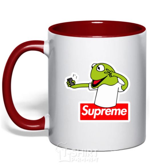 Mug with a colored handle Supreme frog red фото