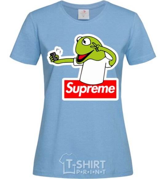 Women's T-shirt Supreme frog sky-blue фото