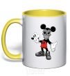 Mug with a colored handle Scary Mickey yellow фото