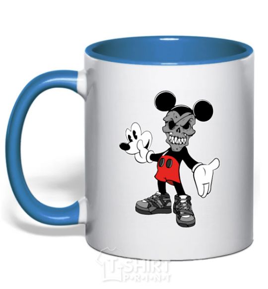 Mug with a colored handle Scary Mickey royal-blue фото