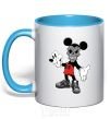 Mug with a colored handle Scary Mickey sky-blue фото
