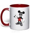 Mug with a colored handle Scary Mickey red фото