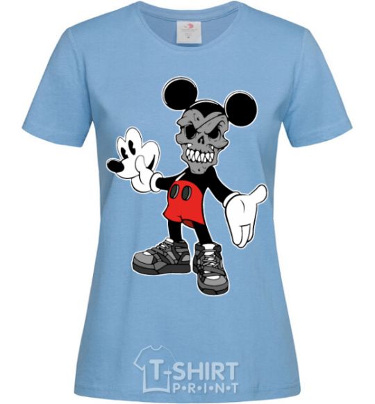 Women's T-shirt Scary Mickey sky-blue фото