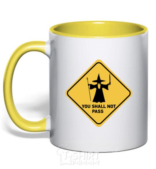 Mug with a colored handle You shall not pass sign yellow фото