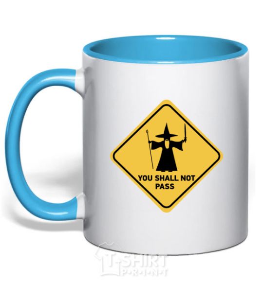 Mug with a colored handle You shall not pass sign sky-blue фото