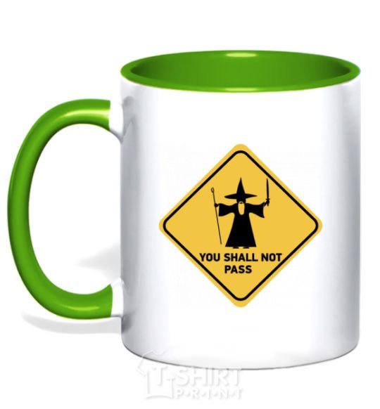Mug with a colored handle You shall not pass sign kelly-green фото