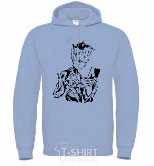 Men`s hoodie Groot and the book sky-blue фото