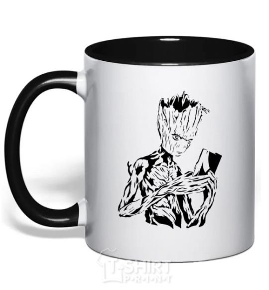 Mug with a colored handle Groot and the book black фото