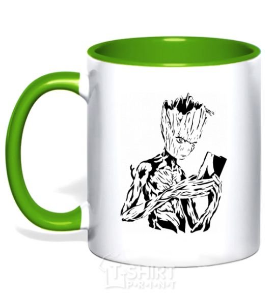 Mug with a colored handle Groot and the book kelly-green фото