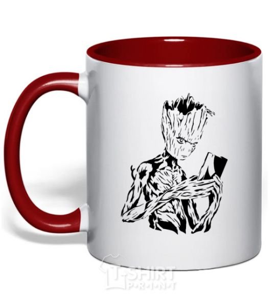 Mug with a colored handle Groot and the book red фото