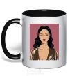 Mug with a colored handle Rihanna art black фото