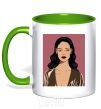 Mug with a colored handle Rihanna art kelly-green фото
