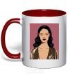 Mug with a colored handle Rihanna art red фото