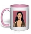 Mug with a colored handle Rihanna art light-pink фото