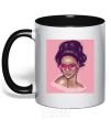 Mug with a colored handle Rihanna pink black фото