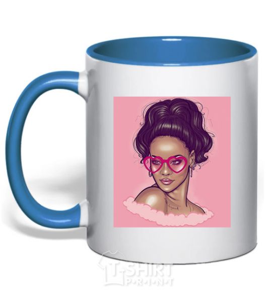 Mug with a colored handle Rihanna pink royal-blue фото