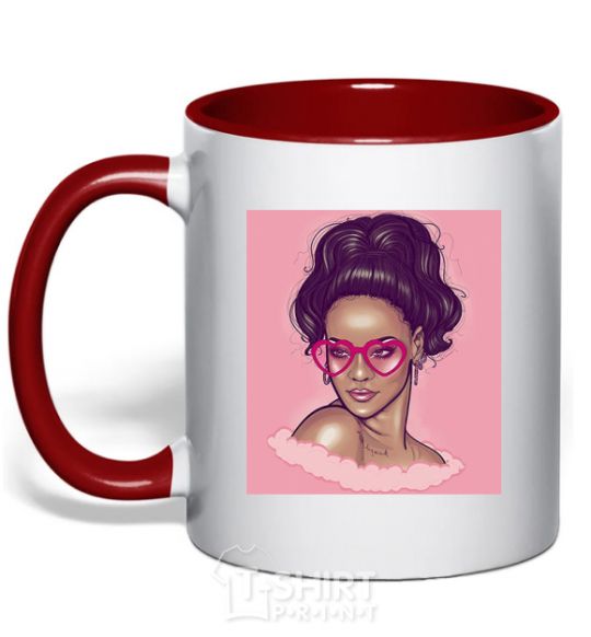 Mug with a colored handle Rihanna pink red фото