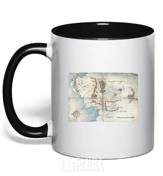 Mug with a colored handle Middle Earth black фото