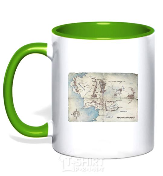 Mug with a colored handle Middle Earth kelly-green фото