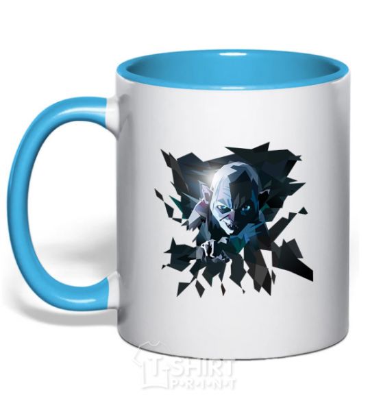 Mug with a colored handle Golum art sky-blue фото
