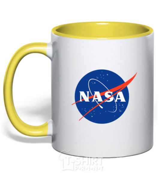 Mug with a colored handle NASA logo yellow фото