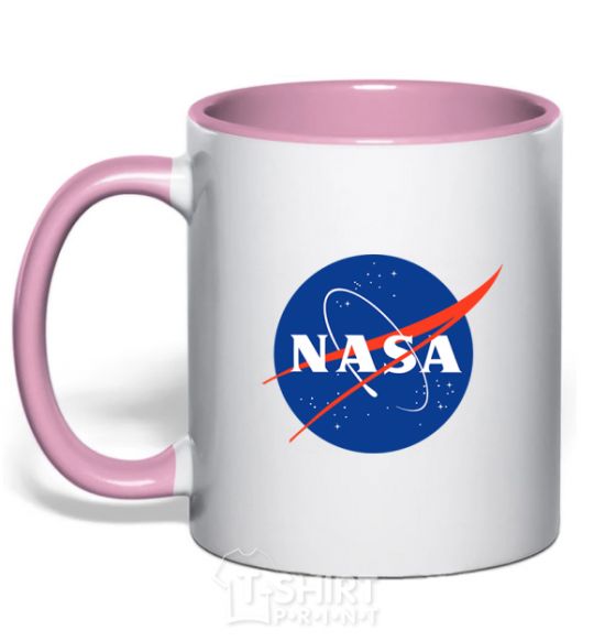 Mug with a colored handle NASA logo light-pink фото