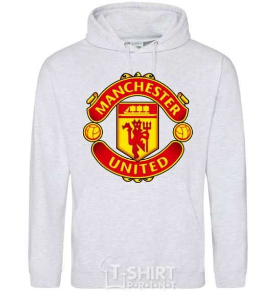 Мужская толстовка (худи) Manchester United logo Серый меланж фото