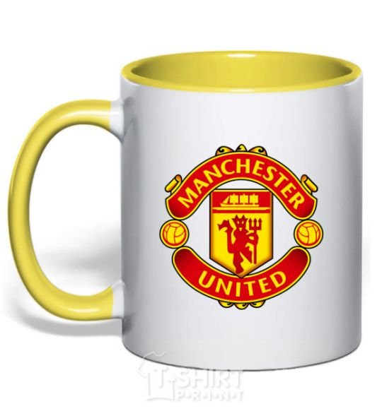 Mug with a colored handle Manchester United logo yellow фото